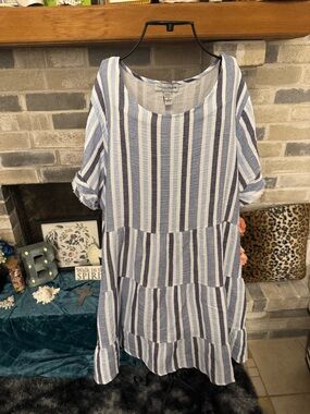 Striped Blue and White Tiered Dress